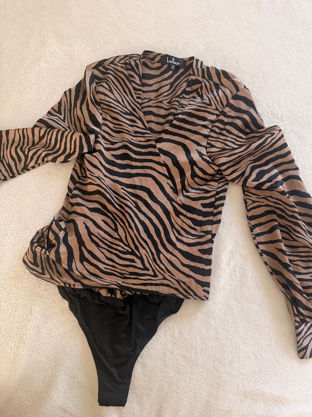 Lulu's Brown and Black Zebra Wrap Bodysuit